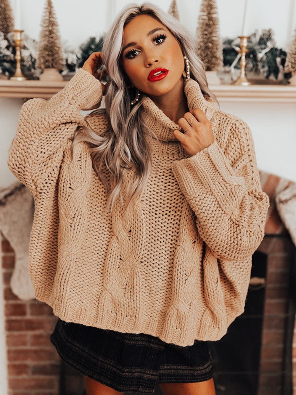 Vici Beige Cable Knit Chunky Knit Sweater